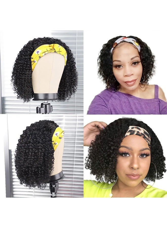 Aiterina Headband Wig Deep Wave 12 Inch Human Hair Headband Wig Curly hair Glueless Human Hair Wigs Machine Made No Lace deep Curly Headband Wig Natural color - Image 3