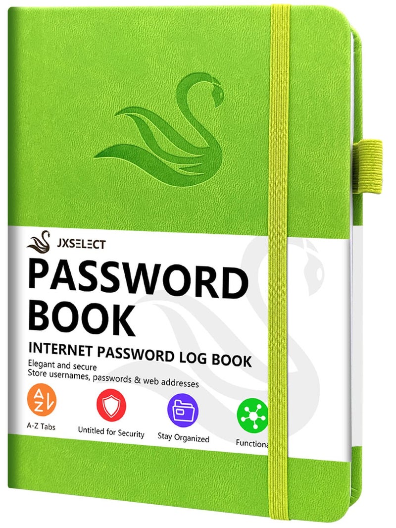 Jxselect Elegant Password Book with Alphabetical Tabs - Hardcover Password Book for Internet Website Address Login - 5.2" x 7.6" Password Keeper and Organizer w/Notes Section & Back Pocket (Green) - Image 1
