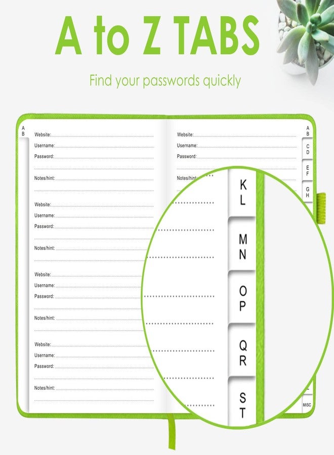 Jxselect Elegant Password Book with Alphabetical Tabs - Hardcover Password Book for Internet Website Address Login - 5.2" x 7.6" Password Keeper and Organizer w/Notes Section & Back Pocket (Green) - Image 4
