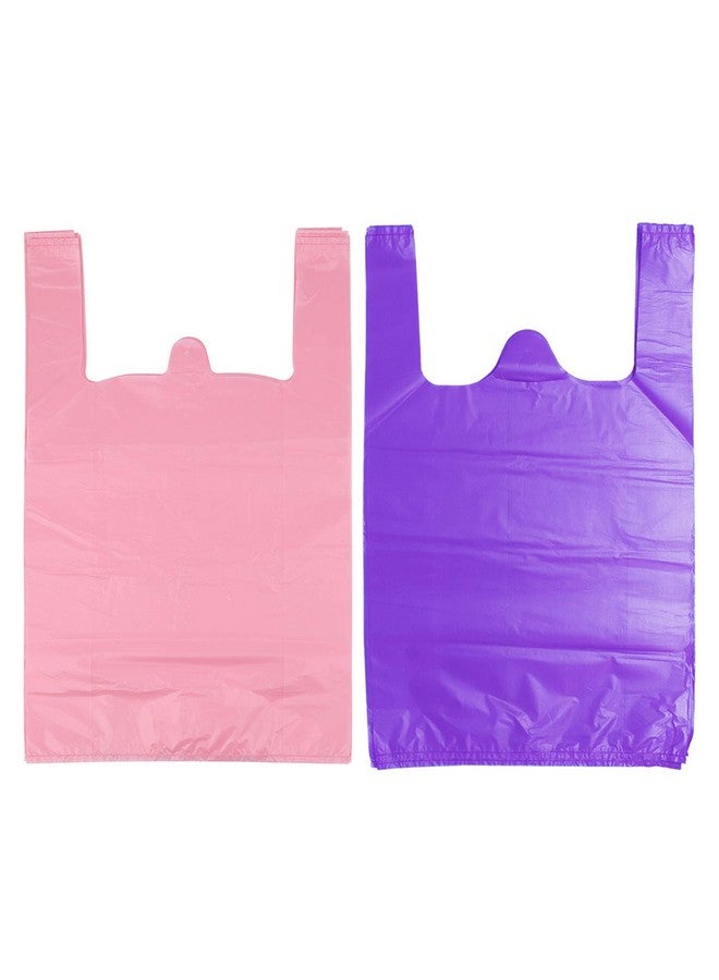 LazyMe LazyMe T Shirt Bags Plastic Grocery Bags with Handles Shopping Bags in Bulk Restaurant Bags, 12 x 20 inch (Pink 50 Pcs,Purple 50 Pcs) - Image 1