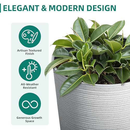 Ultym 23.5" H Tall Pot Planters, 2-Pack Taper Large Flower Pots for Indoor Outdoor Use, UV-Protect PP Plant Container for Garden Patio Yard Balcony Porch or Home Decor, White Vertical Stripes Texture - Image 5
