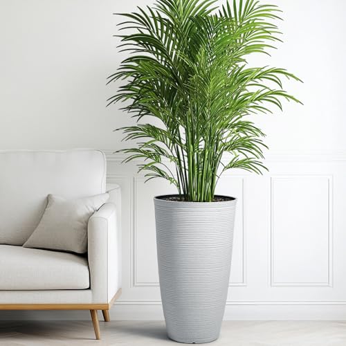 Ultym 23.5" H Tall Pot Planters, 2-Pack Taper Large Flower Pots for Indoor Outdoor Use, UV-Protect PP Plant Container for Garden Patio Yard Balcony Porch or Home Decor, White Vertical Stripes Texture - Image 3