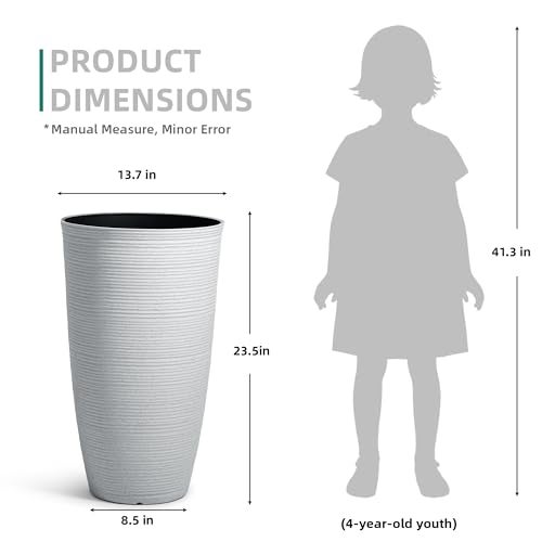 Ultym 23.5" H Tall Pot Planters, 2-Pack Taper Large Flower Pots for Indoor Outdoor Use, UV-Protect PP Plant Container for Garden Patio Yard Balcony Porch or Home Decor, White Vertical Stripes Texture - Image 4