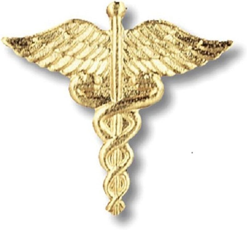 Prestige Medical Caduceus Emblem Pin - Gold-Plated Cloisonne Jewelry