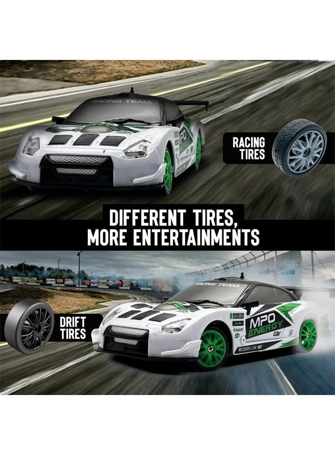 مشاريع تعز 1:24 مقياس RC Drift Car ، سيارة تحكم عن بعد 10 ميل في الساعة 4WD مع ضوء LED ، عجلات سباق وانجراف ، 2 بطاريات قابلة لإعادة الشحن ، لعبة للأولاد والبنات والأطفال - أخضر - Image 3