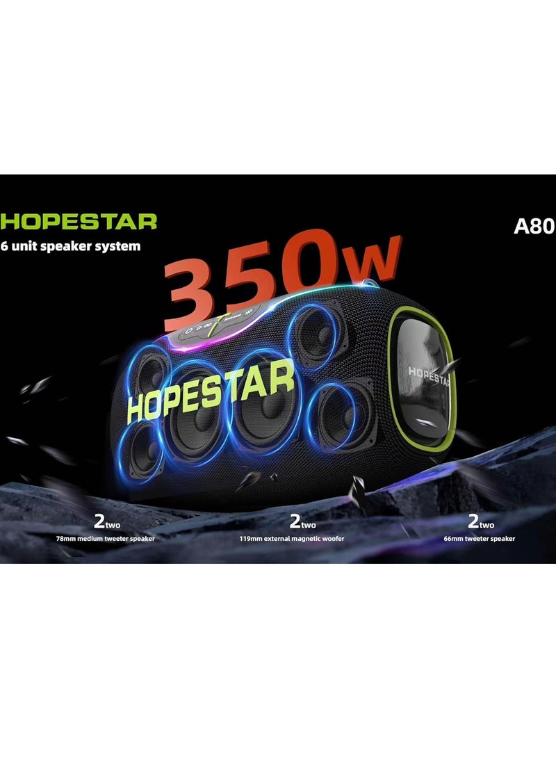 HOPESTAR - A80 350W Portable Bluetooth 5.3 Speaker with Wireless Mic, 24H Playtime, 30,000mAh Battery, RGB Lights, TWS, IPX6 Waterproof, EQ Control, 10M Range – Perfect for Outdoor Parties, Karaoke, and Events - Image 1
