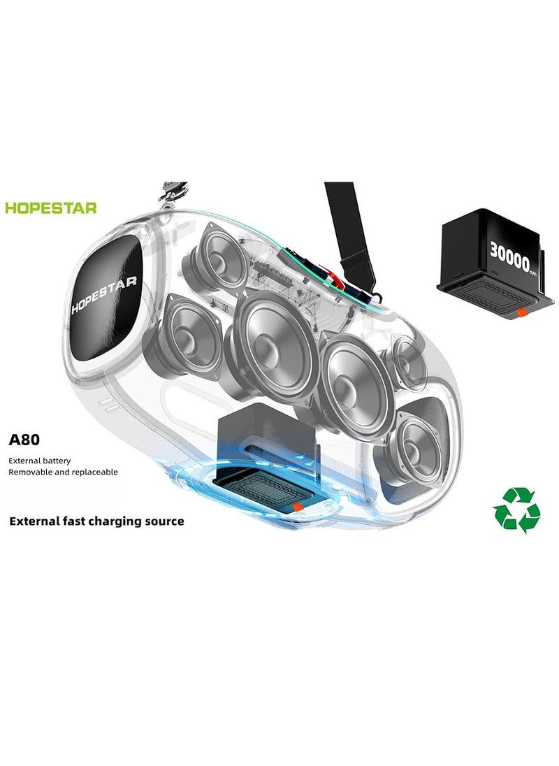 HOPESTAR - A80 350W Portable Bluetooth 5.3 Speaker with Wireless Mic, 24H Playtime, 30,000mAh Battery, RGB Lights, TWS, IPX6 Waterproof, EQ Control, 10M Range – Perfect for Outdoor Parties, Karaoke, and Events - Image 1