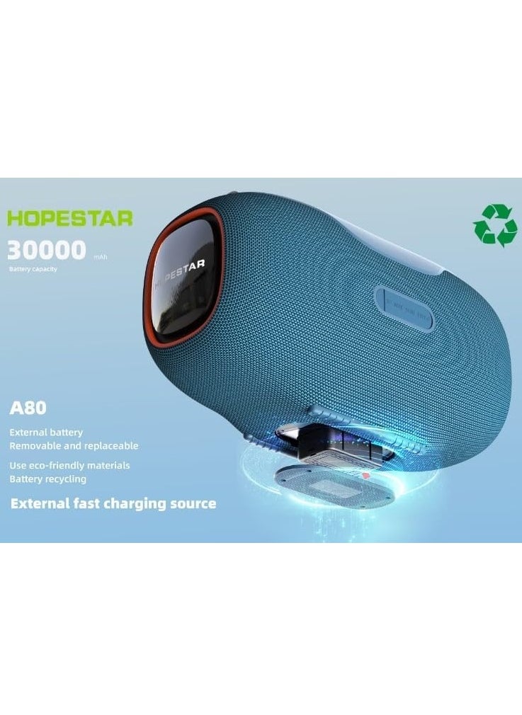 HOPESTAR - A80 350W Portable Bluetooth 5.3 Speaker with Wireless Mic, 24H Playtime, 30,000mAh Battery, RGB Lights, TWS, IPX6 Waterproof, EQ Control, 10M Range – Perfect for Outdoor Parties, Karaoke, and Events - Image 1