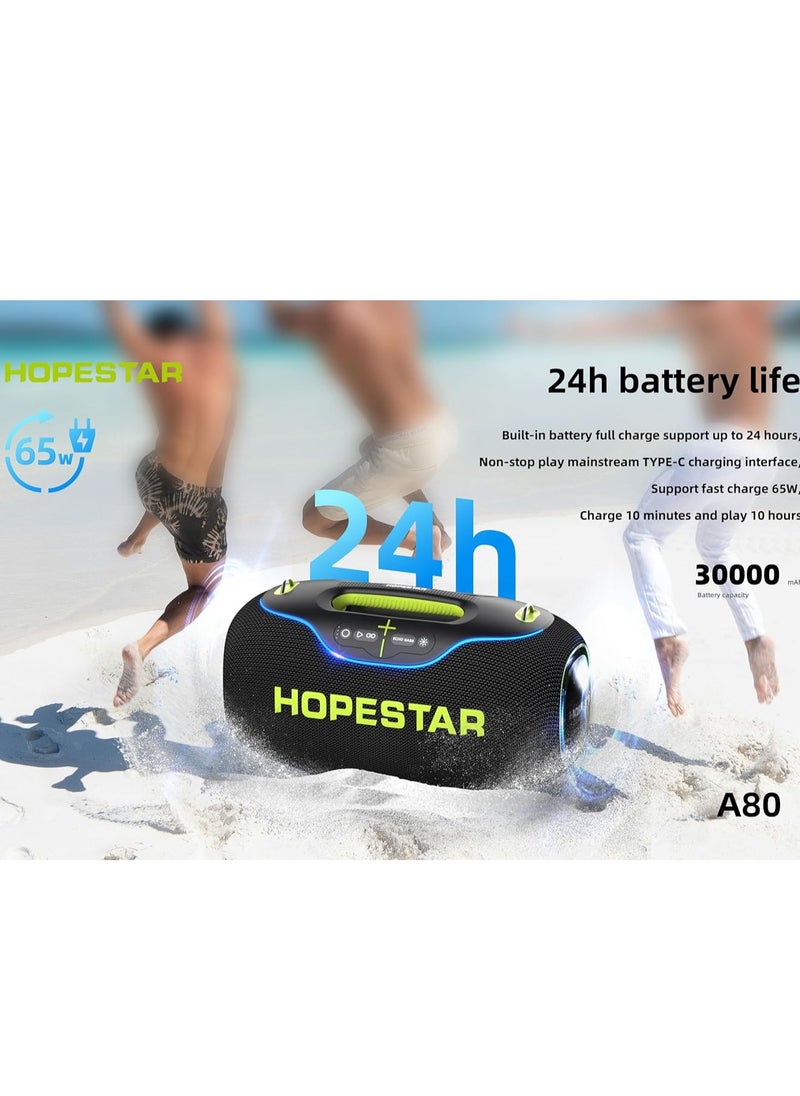 HOPESTAR - A80 350W Portable Bluetooth 5.3 Speaker with Wireless Mic, 24H Playtime, 30,000mAh Battery, RGB Lights, TWS, IPX6 Waterproof, EQ Control, 10M Range – Perfect for Outdoor Parties, Karaoke, and Events - Image 1