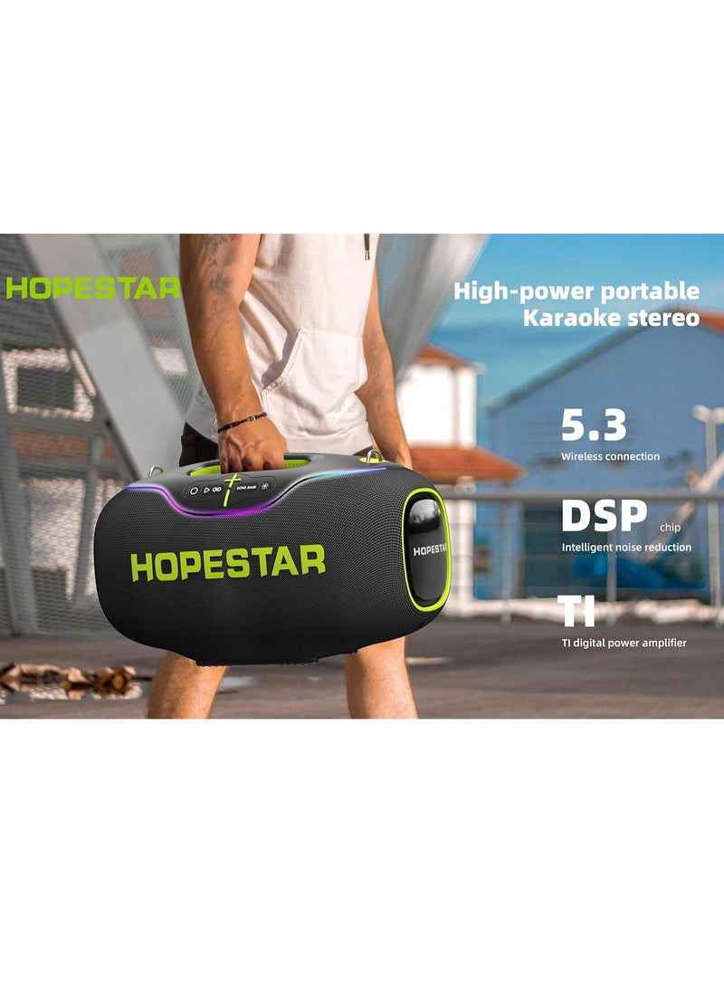 HOPESTAR - A80 350W Portable Bluetooth 5.3 Speaker with Wireless Mic, 24H Playtime, 30,000mAh Battery, RGB Lights, TWS, IPX6 Waterproof, EQ Control, 10M Range – Perfect for Outdoor Parties, Karaoke, and Events - Image 1