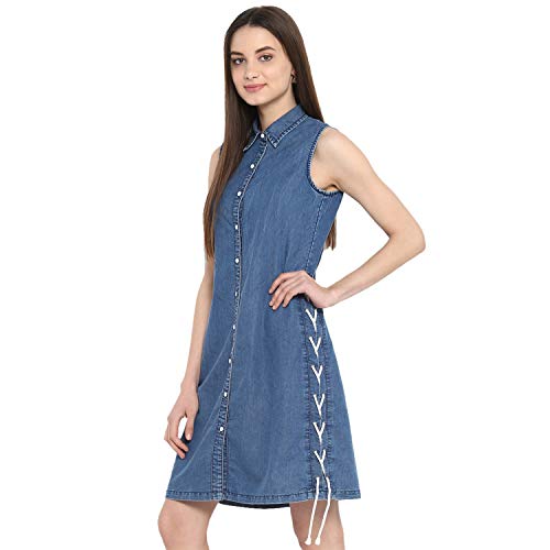 StyleStone Women's Denim White String Tie up Dress (3328DnmThighLaceS) - Image 1