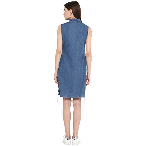 StyleStone Women's Denim White String Tie up Dress (3328DnmThighLaceS) - Image 4