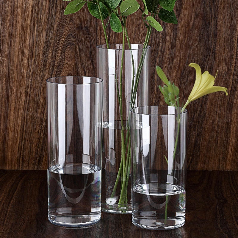 Zelphvt 3 Packs Acrylic Cylinder Vases Clear Plastic Flower Vase for Plants Bouquet, Tall Large Plastic Vases Base Vase for Wedding Centerpieces Flower Bouquet Home Decor(8"+10"+12") - Image 1