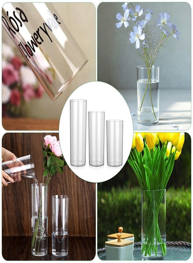 Zelphvt 3 Packs Acrylic Cylinder Vases Clear Plastic Flower Vase for Plants Bouquet, Tall Large Plastic Vases Base Vase for Wedding Centerpieces Flower Bouquet Home Decor(8"+10"+12") - Image 4