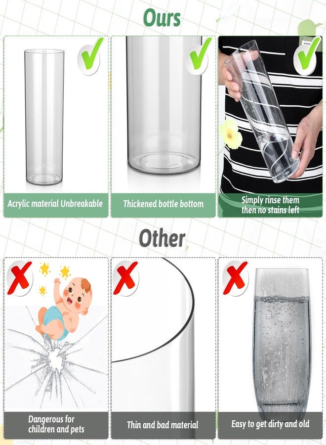 Zelphvt 3 Packs Acrylic Cylinder Vases Clear Plastic Flower Vase for Plants Bouquet, Tall Large Plastic Vases Base Vase for Wedding Centerpieces Flower Bouquet Home Decor(8"+10"+12") - Image 3