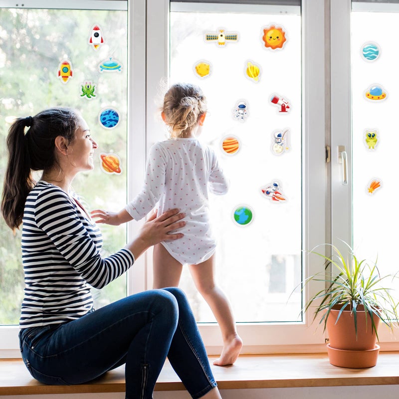 Tevxj 20 Pcs Outer Space Thick Gel Clings Galaxy Window Gel Clings Decals Stickers For Kids Toddlers And Adults Home Airplane Classroom Nursery Outer Space Party Supplies Decorations Removable And Reusable - Image 4