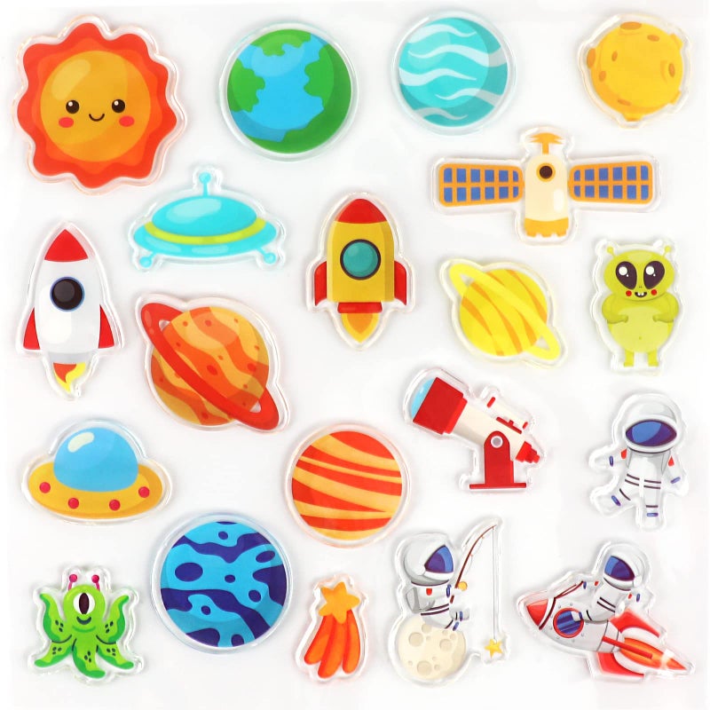 Tevxj 20 Pcs Outer Space Thick Gel Clings Galaxy Window Gel Clings Decals Stickers For Kids Toddlers And Adults Home Airplane Classroom Nursery Outer Space Party Supplies Decorations Removable And Reusable - Image 1