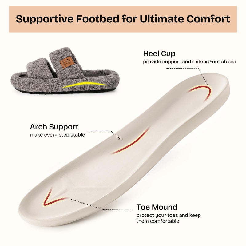 EverFoams Womens Fuzzy Open-toe Slippers Soft Comfy Memory Foam Indoor House Shoes Cool Gray,11-12 US - Image 4
