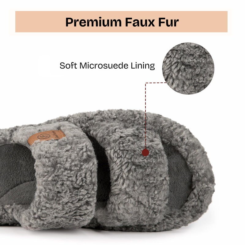 EverFoams Womens Fuzzy Open-toe Slippers Soft Comfy Memory Foam Indoor House Shoes Cool Gray,11-12 US - Image 5
