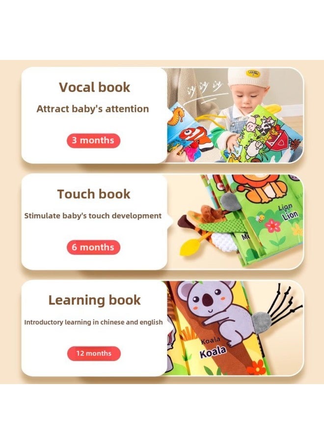 Cloth Book Early Education Baby Tear Can Bite 6 Months Baby Three-dimensional Tail Tear Hand Tear Book 3 Educational Toys-Specifications: Tail Large Cloth Book (built-in Bibi Device, Sound Paper) * 4 Pages  - Image 4