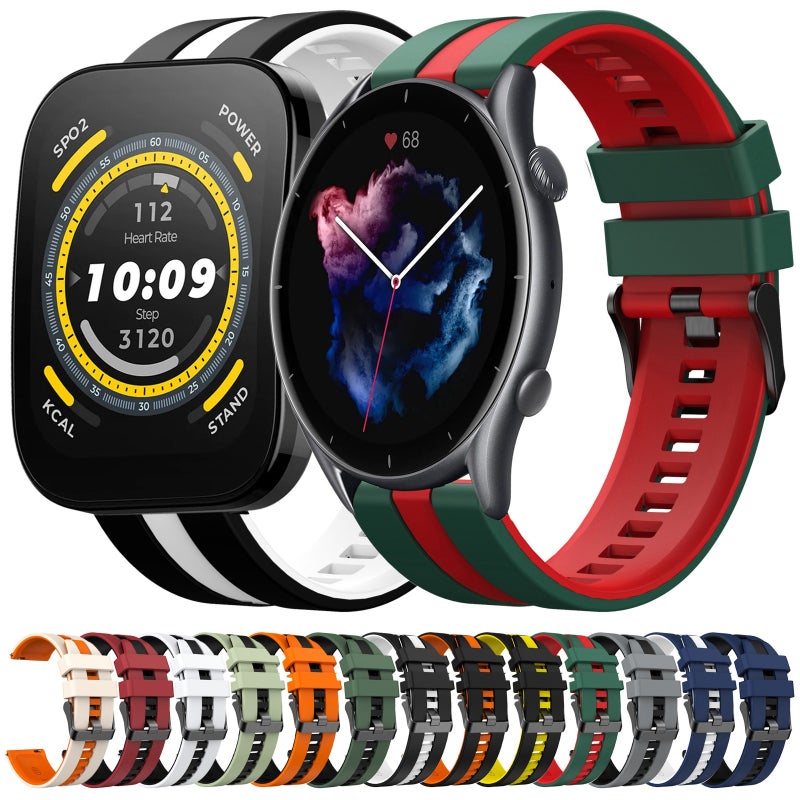 erorex For Amazfit Balance 22Mm Two-Color Sports Silicone Watch Band(Blue+Black) - Image 3