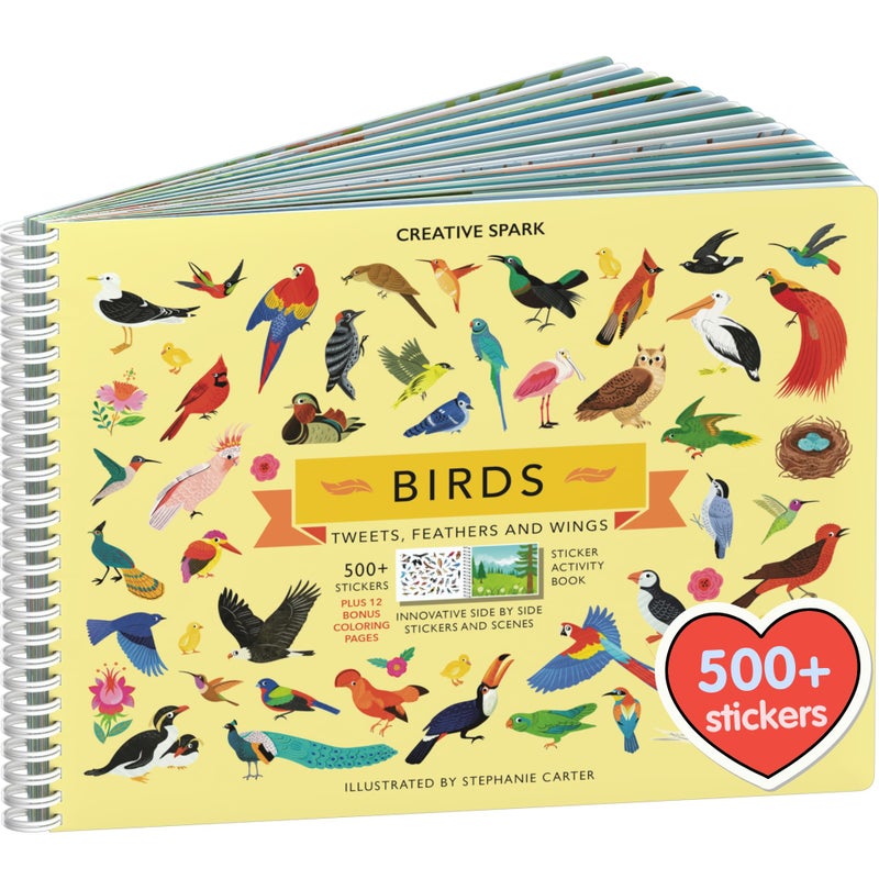 Cupkin Bird Sticker Book Activity for Kids, Toddler Airplane Travel Essentials, 500+ Parrot Stickers + 12 Scenes + 12 Coloring Book Pages, Bird Lover Kids Gift, Kid Crafts for Ages 2-8 - Image 1
