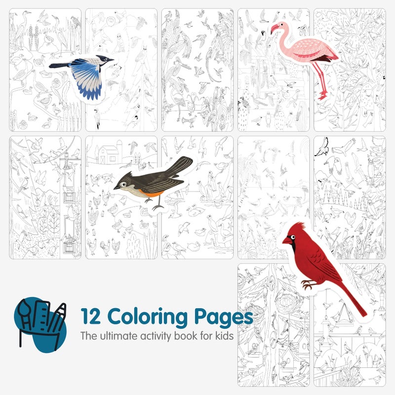 Cupkin Bird Sticker Book Activity for Kids, Toddler Airplane Travel Essentials, 500+ Parrot Stickers + 12 Scenes + 12 Coloring Book Pages, Bird Lover Kids Gift, Kid Crafts for Ages 2-8 - Image 3