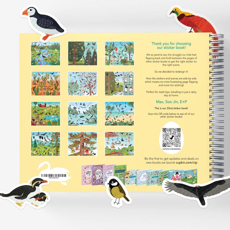 Cupkin Bird Sticker Book Activity for Kids, Toddler Airplane Travel Essentials, 500+ Parrot Stickers + 12 Scenes + 12 Coloring Book Pages, Bird Lover Kids Gift, Kid Crafts for Ages 2-8 - Image 2