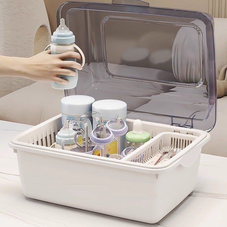 Baby Bottle Storage Box Baby Supplies Dust-Proof Draining Rack With Lid Baby Tableware Toy Newborn Supplementary Food Storage Box - Image 3