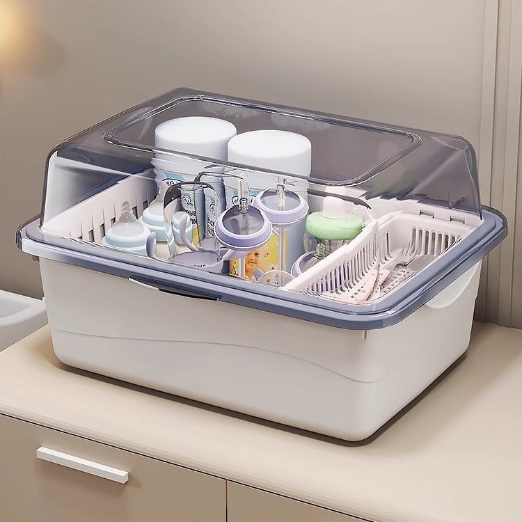 Baby Bottle Storage Box Baby Supplies Dust-Proof Draining Rack With Lid Baby Tableware Toy Newborn Supplementary Food Storage Box - Image 2