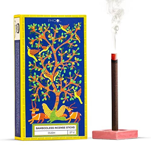 PHOOL Luxury Incense Bambooless Incense Sticks | Oudh Dhoop Sticks for Pooja, Meditation & Aarti | Natural Chemical-Free Smokeless Agarbatti | Free Dhoop Holder | Eco-Friendly | Pack of 27 - Image 1