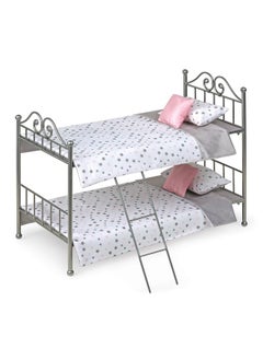Badger Basket Toy Scrollwork Metal Doll Bunk Bed With Ladder And Bedding For 18 Inch Dolls Silver/Pink/Stars  - Image 1