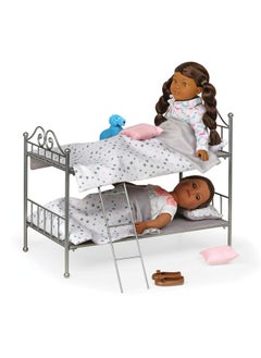 Badger Basket Toy Scrollwork Metal Doll Bunk Bed With Ladder And Bedding For 18 Inch Dolls Silver/Pink/Stars  - Image 4