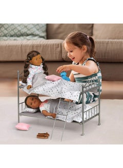 Badger Basket Toy Scrollwork Metal Doll Bunk Bed With Ladder And Bedding For 18 Inch Dolls Silver/Pink/Stars  - Image 3