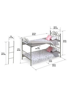 Badger Basket Toy Scrollwork Metal Doll Bunk Bed With Ladder And Bedding For 18 Inch Dolls Silver/Pink/Stars  - Image 5