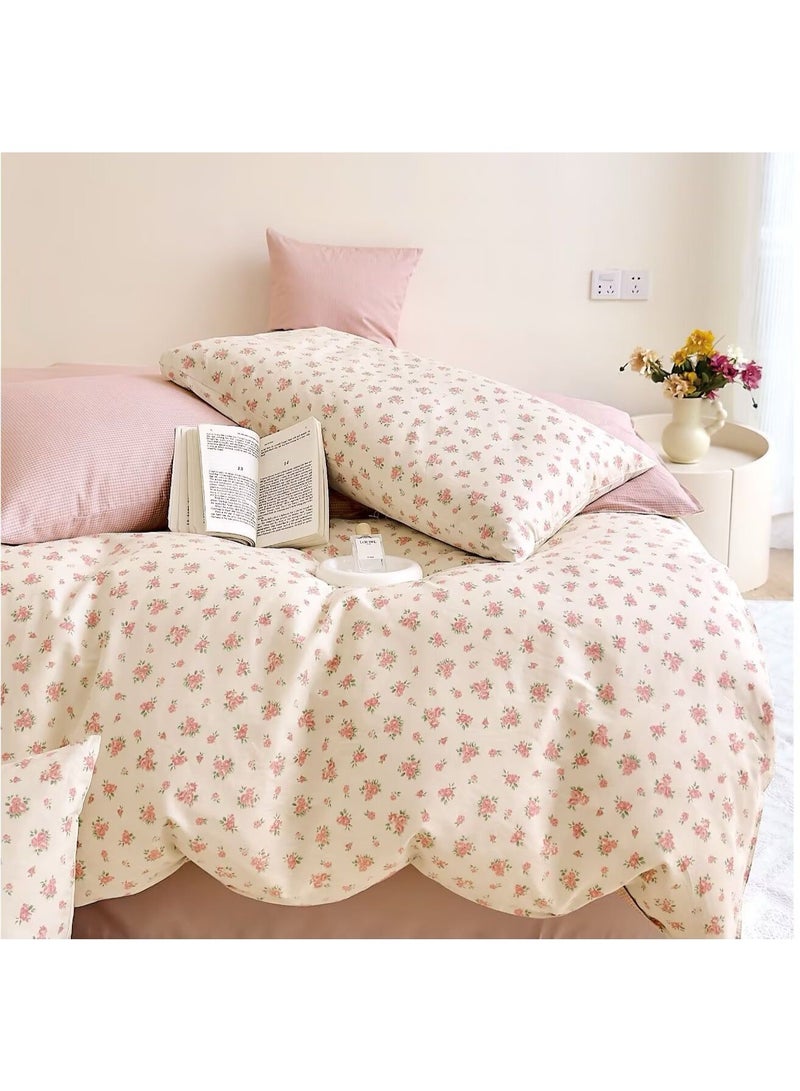 Duoduo home غطاء لحاف عالي الجودة 100% قطن، حجم ملكي، مجموعة 6 قطع مع غطاء لحاف 220*240 سم + ملاءة مناسبة و4 أغطية وسائد