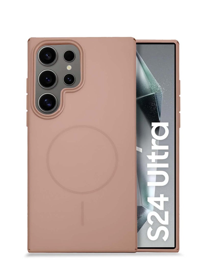 دبليو تيك سامسونج جالاكسي S24 الترا 5G 2024 سلسلة سيندي سيليكون سائل ممتاز متوافق مع غطاء جراب خاتم رفيع من Magsafe - ذهبي وردي - Image 1