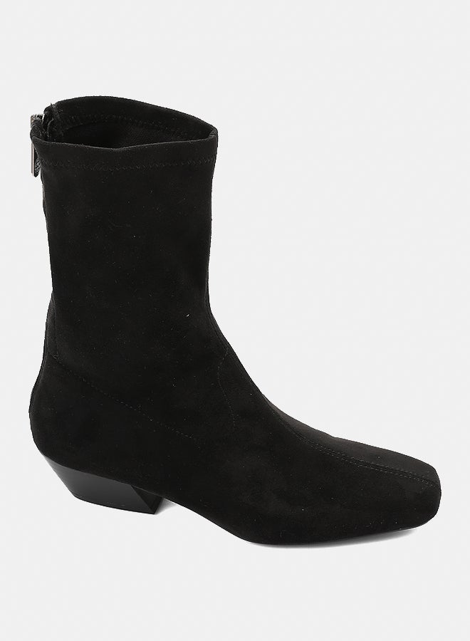 Dejavu Shoes PRD-DVTX-001 Half Neck Black Suede Zipper Closure Boot For Women - Image 1