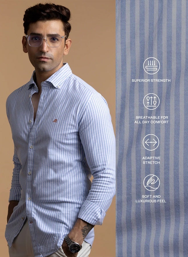 Mannerism The Classic Stripe Blue Oxford Shirt with Timeless Smooth Weave - Image 3