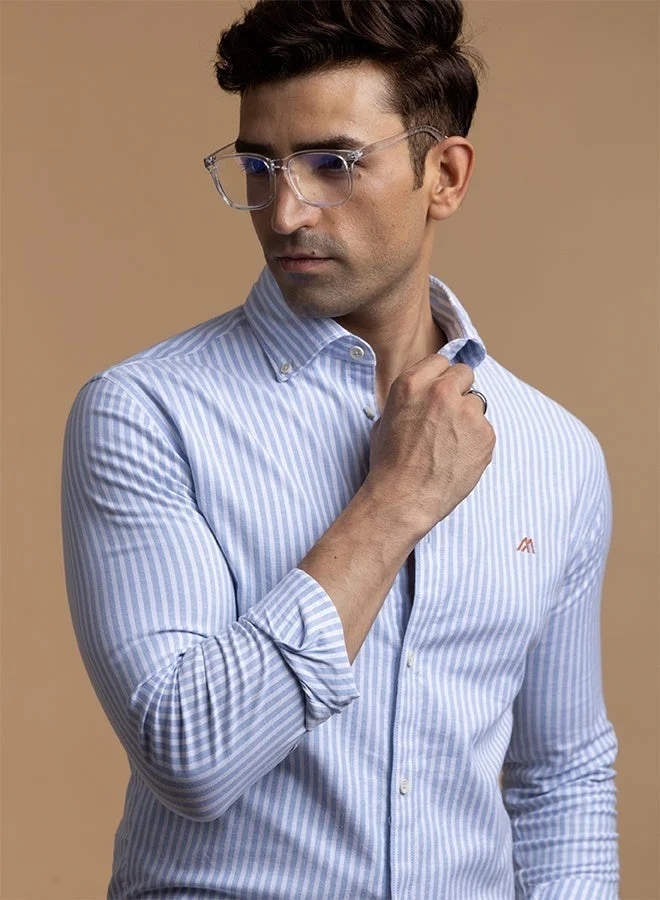 MANNERISM  The Classic Stripe Blue Oxford Shirt with Timeless Smooth Weave for Men | Best Price UAE