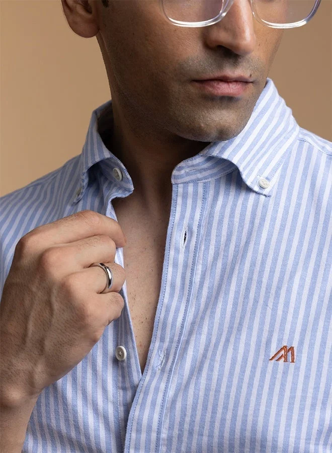 MANNERISM  The Classic Stripe Blue Oxford Shirt with Timeless Smooth Weave for Men | Best Price UAE