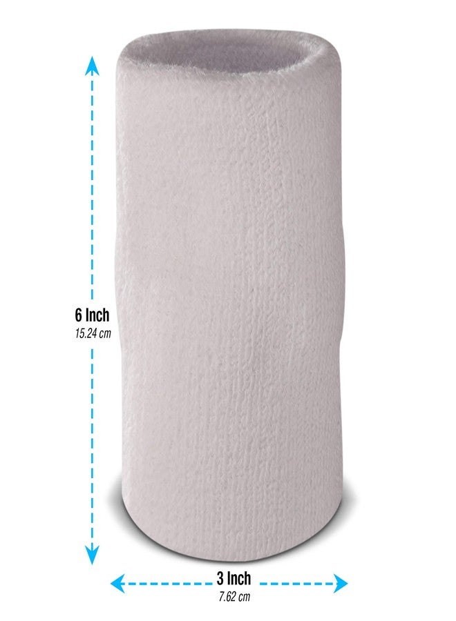 Suddora 6" Doublewide Wrist Bands/Armbands (Pair) - Thick Sweatbands for Basketball, Tennis, Baseball, Gym (White) - Image 3