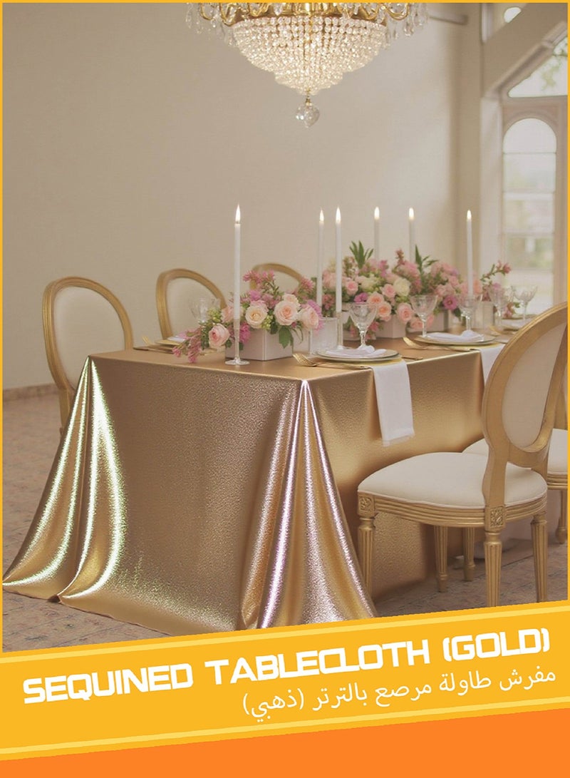 elegant and shining sequined tablecloth, suitable for weddings, family banquets, parties, birthday decorations, laser hot stamping tablecloth (gold) - Image 1