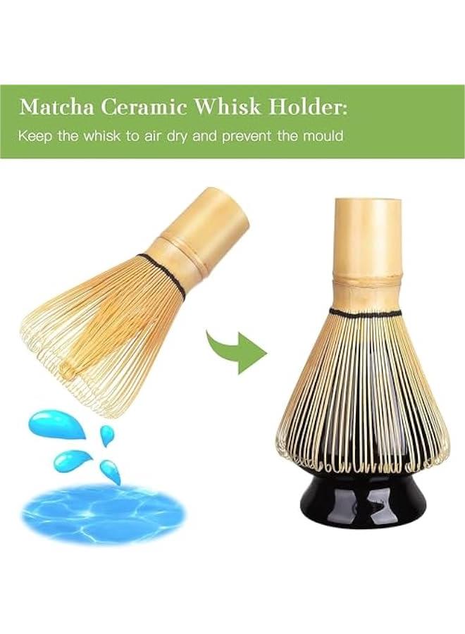ميكسد Matcha Whisk Set, مجموعة الشاي اليابانية 4pcs, ماتشا Whisk, مقمقة تقليدية, وعاء ماتشا, حامل السيراميك Whisk, مجموعة أداة ماتشا التقليدية لحفل شاي ماتشا (أسود) - Image 3