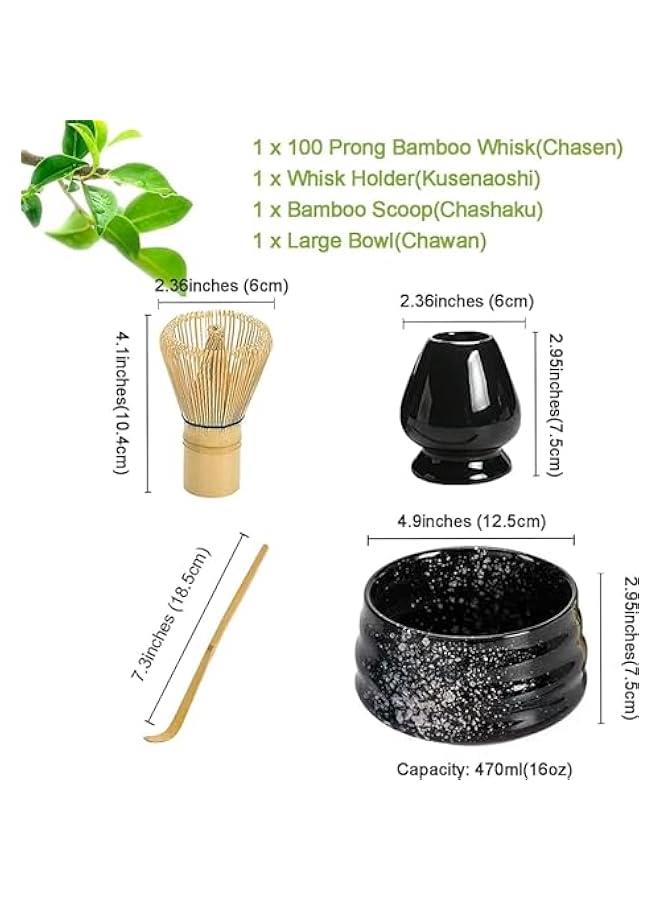 ميكسد Matcha Whisk Set, مجموعة الشاي اليابانية 4pcs, ماتشا Whisk, مقمقة تقليدية, وعاء ماتشا, حامل السيراميك Whisk, مجموعة أداة ماتشا التقليدية لحفل شاي ماتشا (أسود) - Image 4