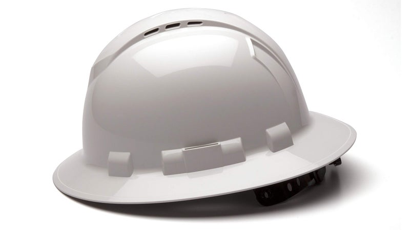 Ridgeline PYRAMEX Ridgeline Full Brim Hard Hat, Vented, 4-Point Ratchet Suspension, White - Image 3