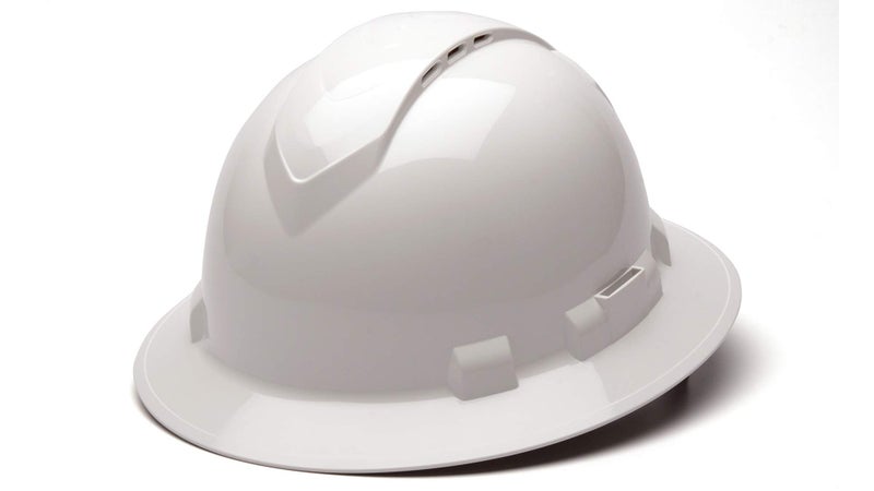 Ridgeline PYRAMEX Ridgeline Full Brim Hard Hat, Vented, 4-Point Ratchet Suspension, White - Image 1