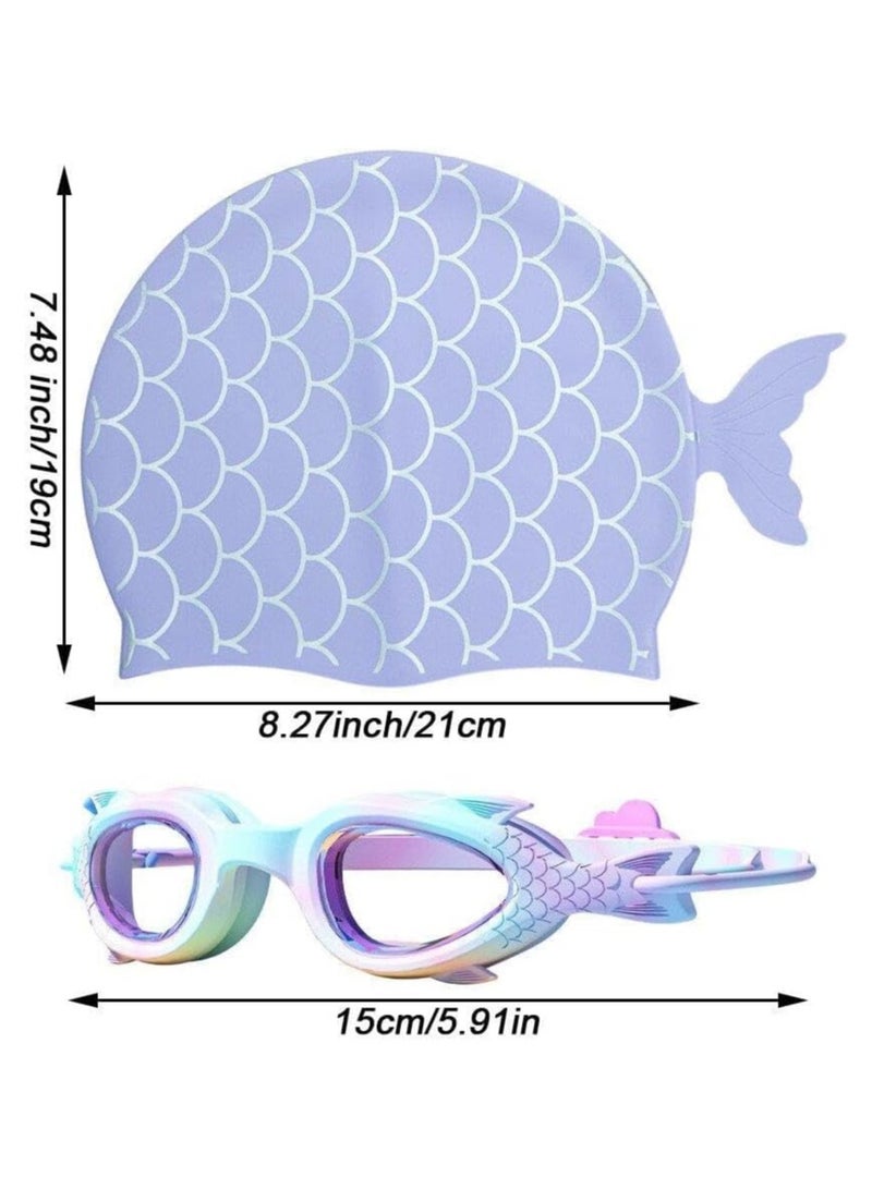 INSIJAM Swimming Cap and Goggles Set for Kids Waterproof Cloth Bathing Cap with Cute Cartoon Design for Boys and Girls - Ages 3-12 - Image 4
