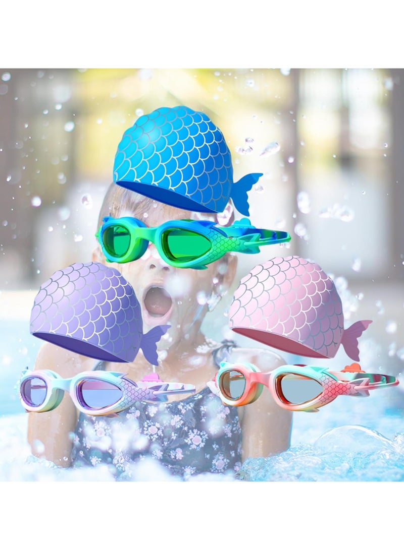 INSIJAM Swimming Cap and Goggles Set for Kids Waterproof Cloth Bathing Cap with Cute Cartoon Design for Boys and Girls - Ages 3-12 - Image 3