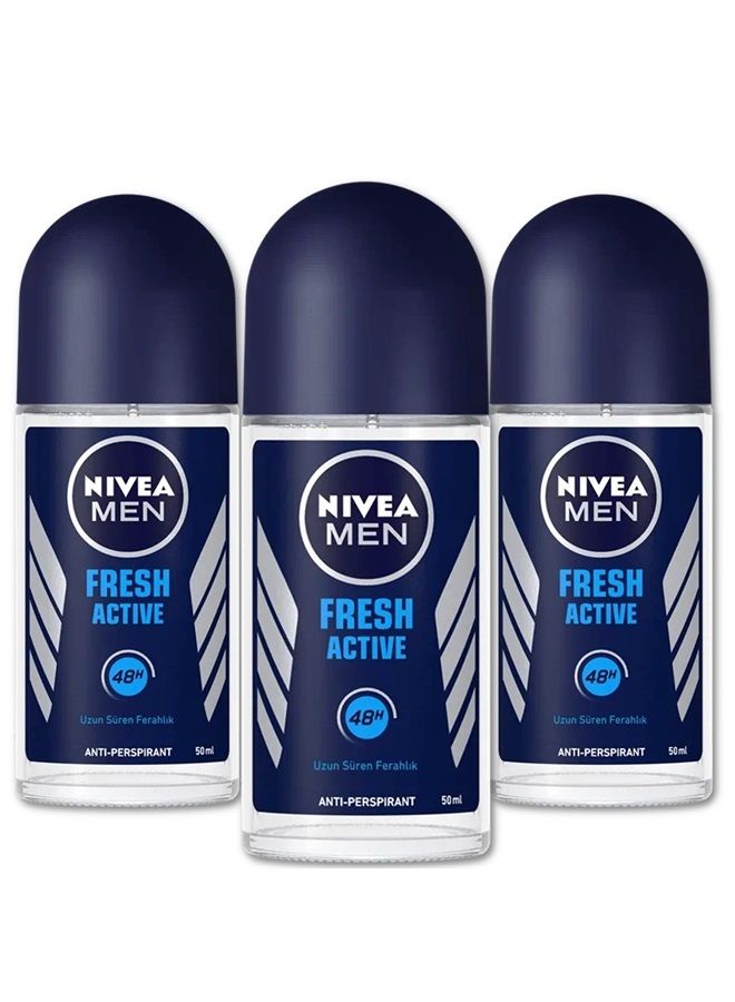 Nivea Men Anti Perspirant Roll On, Fresh Active Longlasting Freshness Ocean Extracts, 48 Hour Protection, 1.7 Ounce (Pack of 3) - Image 1